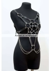 Zincir Detaylı Şık Deri Göğüs Harness, Büstiyer Harness, Deri Göğüs Harness- Brf1399