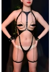 Zincir Detaylı Şık Deri Harness Takım, Kelepçeli Fantezi Giyim - Brf1098
