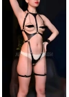 Zincir Detaylı Şık Deri Harness Takım, Kelepçeli Fantezi Giyim - Brf1098