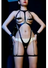 Zincir Detaylı Şık Deri Harness Takım, Kelepçeli Fantezi Giyim - Brf1098