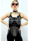 Zincirli Deri Harness, Deri Dansçı Kostüm, Choker Detaylı Deri Harness - Brf1397