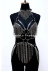 Zincirli Deri Harness, Deri Dansçı Kostüm, Choker Detaylı Deri Harness - Brf1397
