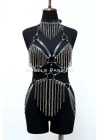 Zincirli Deri Harness, Deri Dansçı Kostüm, Choker Detaylı Deri Harness - Brf1397