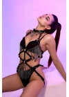 Zincirli Şık Deri Fantezi Giyim, Deri Zincirli Harness - Brf1080