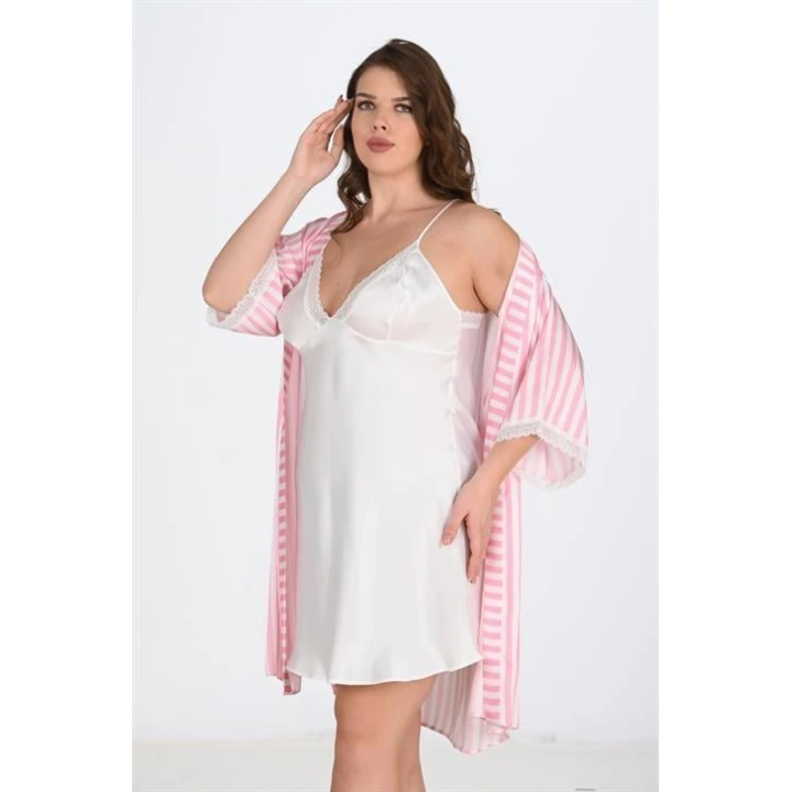2li Beyaz-pembe Sabahlık Takımı Bigsize 6210