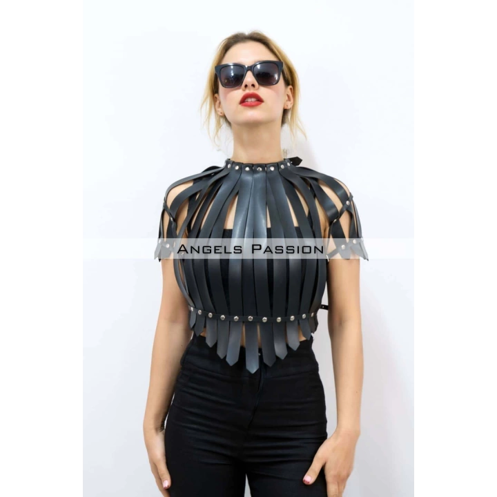 Crop Büstiyer Harness, Deri Göğüs Harness, Gömlek Üzeri Harness - Brf1257