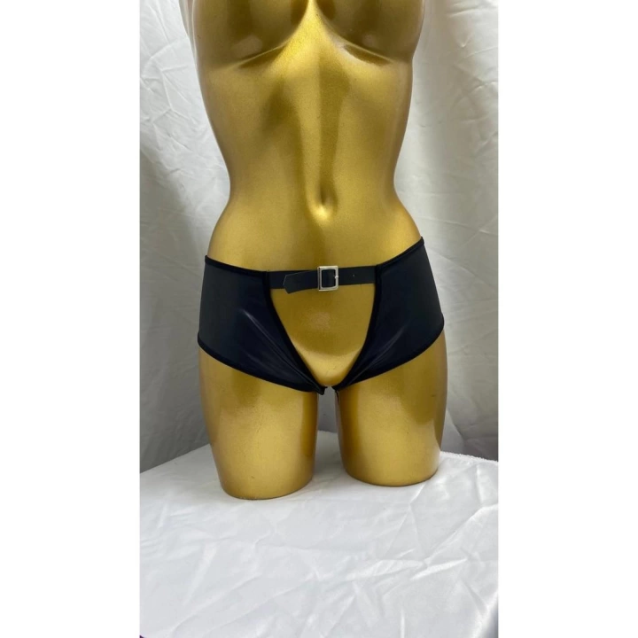 Deri Görünümlü Ortası Açık Fantezi Kemerli Boxer Külot 81034
