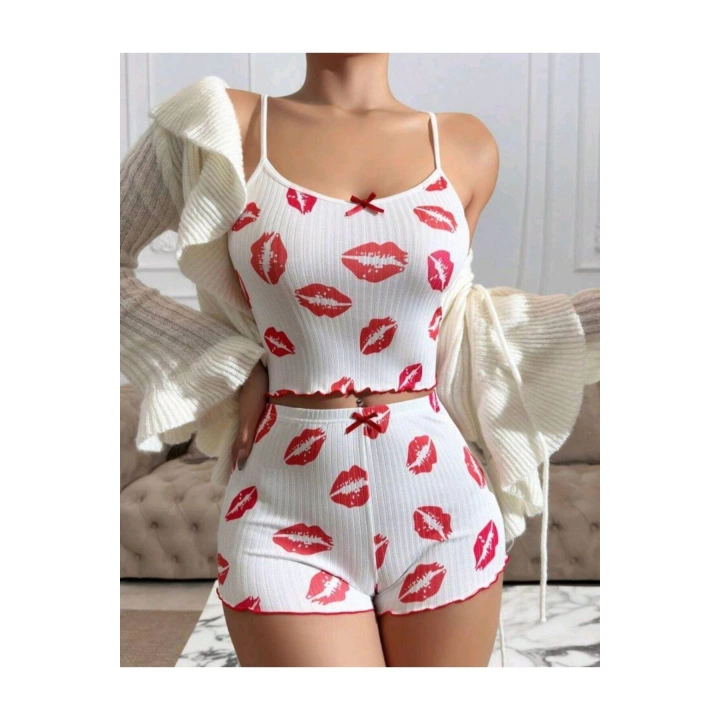 Kiss Öpücük Beyaz Şortlu Takım