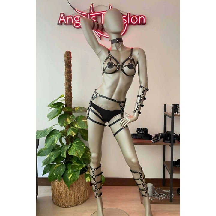 Kol Ve Bacak Deri Detaylı Full Harness Takım