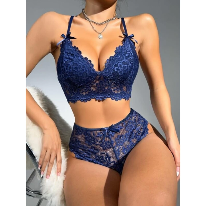 Lacivert Dantelli Fantezi Bralet Sütyen Takımı