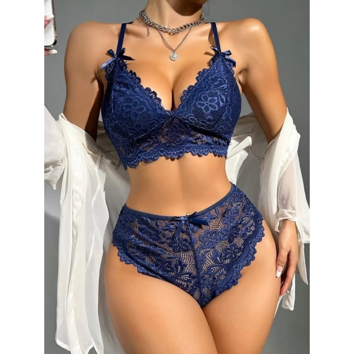 Lacivert Dantelli Fantezi Bralet Sütyen Takımı