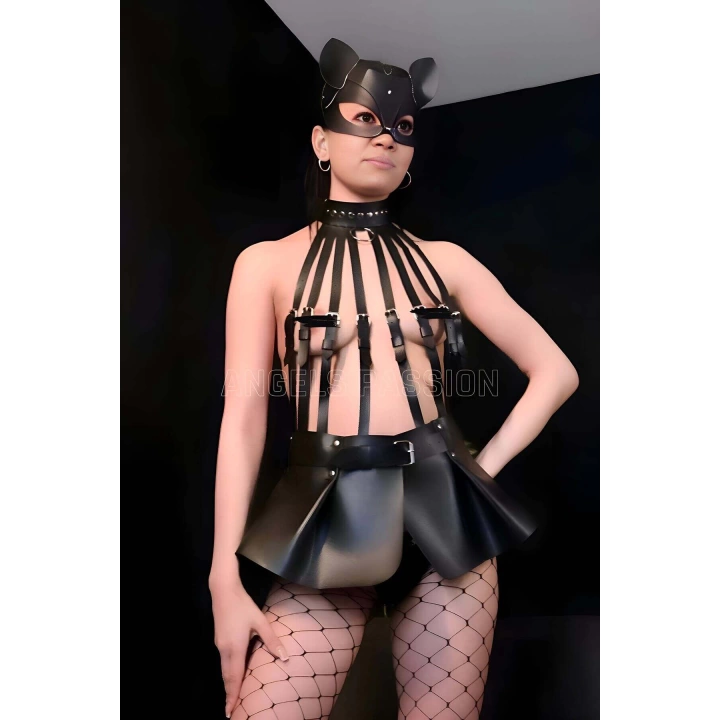 Mini Etekli Body Harness Ve Kedi Maske Takım - Brf1313