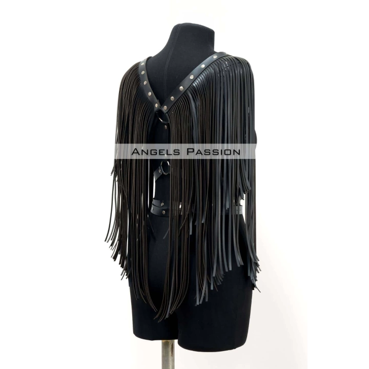 Püskül Detaylı Deri Göğüs Harness, Deri Harness Püsküllü Ceket - Brf999