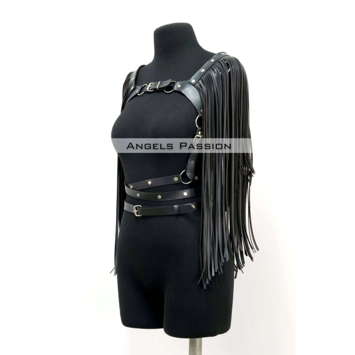 Püskül Detaylı Deri Göğüs Harness, Deri Harness Püsküllü Ceket - Brf999