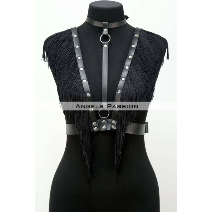 Püskül Ve Deri Büstiyer Harness, Püsküllü Clubwear, Deri Büstiyer - Brf767
