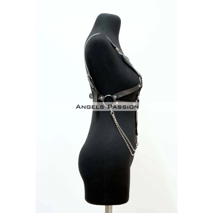 Zincir Detaylı Şık Deri Göğüs Harness, Büstiyer Harness, Deri Göğüs Harness- Brf1399