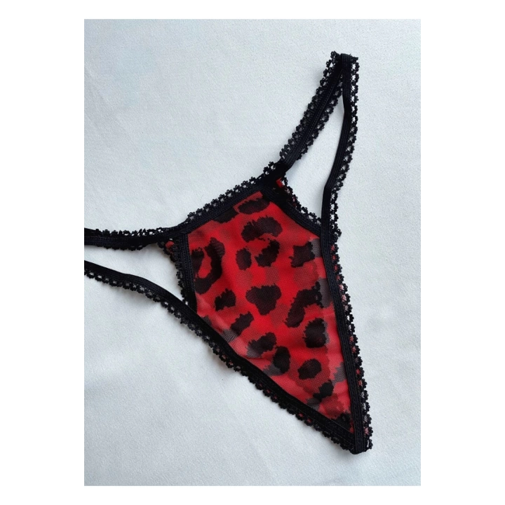 Kadın Kırmızı Leopar Fantezi Seksi İç Çamaşır Takım Gecelik
