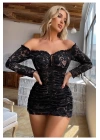Büzgülü Bağlama Detaylı Vücuda Oturan Seksi Gösteren Dantel Mini Elbise