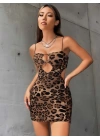 Leopar Desenli Fantezi Clup Elbisesi