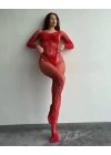 Özel Tasarım Kırmızı Taşlı Fantezi Vücut Çorabı