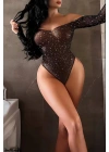 Özel Tasarım Siyah Taşlı Fantezi Body Vücut Çorabı