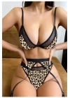 Seksi Kumaş Üzeri Dijital Baskılı Leopar Jartiyer Takımı