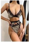 Seksi Kumaş Üzeri Dijital Baskılı Leopar Jartiyer Takımı