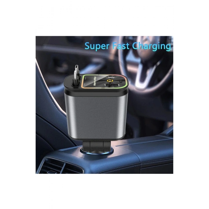 4ü 1 arada Çift USB Bağlantı Çakmaklık, Type-C Hızlı Şarjlı 66W,Geri Çekilebilir Araç Telefon Şarj Cihazı