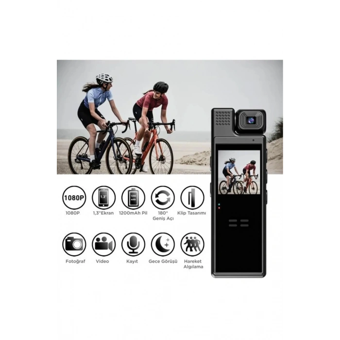 4k 180 Derece Vücut Kamerası Wifi Gece Görüşlü Aksiyon Kamerası