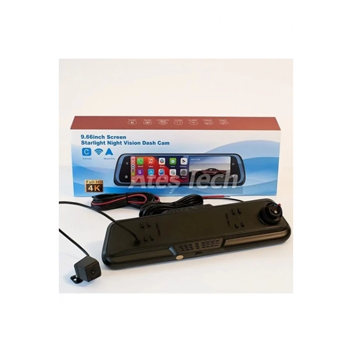 4k Ips Ekran Tam Dokunmatik 9.66” Dikiz Ayna Araç Içi Kamera (4K ÖN 1080P ARKA) | Carplay