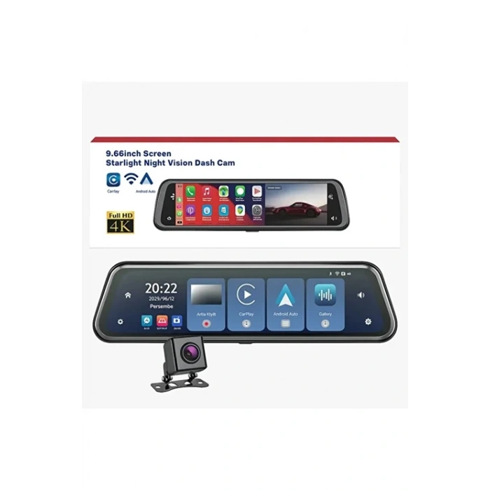 4k Ips Ekran Tam Dokunmatik 9.66” Dikiz Ayna Araç Içi Kamera (4K ÖN 1080P ARKA) | Carplay