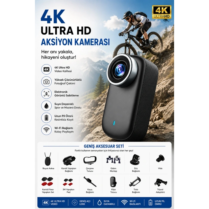 4K Ultra HD Mini WIFI Aksiyon Kamerası Taşınabilir Vücut Kamerası 1.47HD Ekranlı Giyilebilir Video Kaydedici