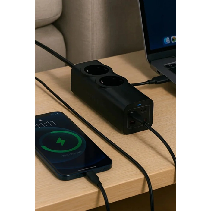 67W Hızlı Şarjlı Akıllı Çoklu Priz – 2000W Güç, 2 USB-C + 2 USB-A Çıkışlı, Telefon & Laptop Uyumlu