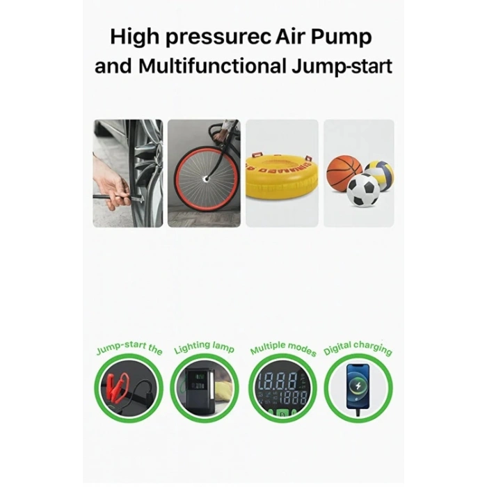 C228 Şarjlı 12.000 mAh Taşınabilir Çantalı Araç Akü Şarj Takviyeli Işıklı Hava Kompresörü