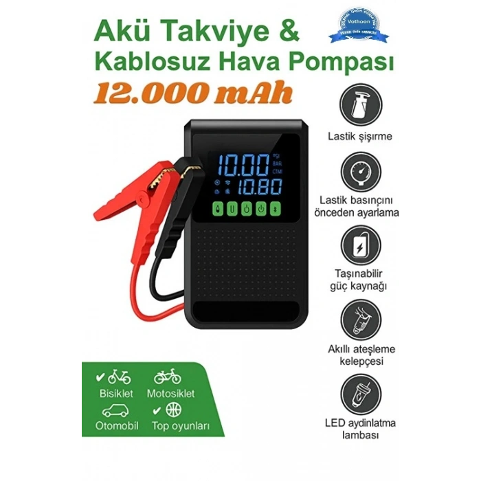 C228 Şarjlı 12.000 mAh Taşınabilir Çantalı Araç Akü Şarj Takviyeli Işıklı Hava Kompresörü