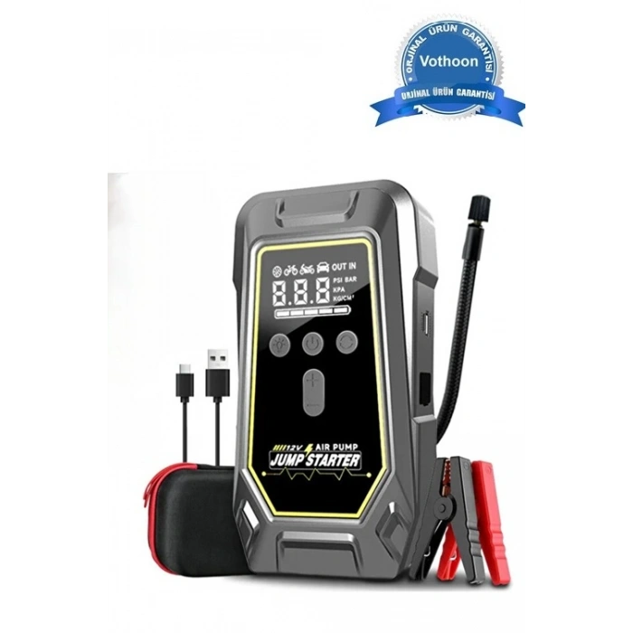 Tank Model Şarjlı 12.000 mAh Taşınabilir Çanta Araç Akü Takviye Cihazı Işıklı Hava Kompresörü