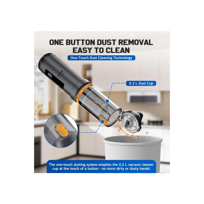 Araç Süpürgesi Şarjlı 120W 20.000Pa Göstergeli Yeni Nesil Metal Filtre Extra Vakum ve Üfleme