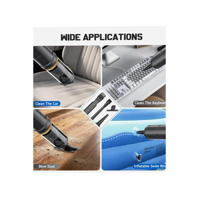 Araç Süpürgesi Şarjlı 120W 20.000Pa Göstergeli Yeni Nesil Metal Filtre Extra Vakum ve Üfleme