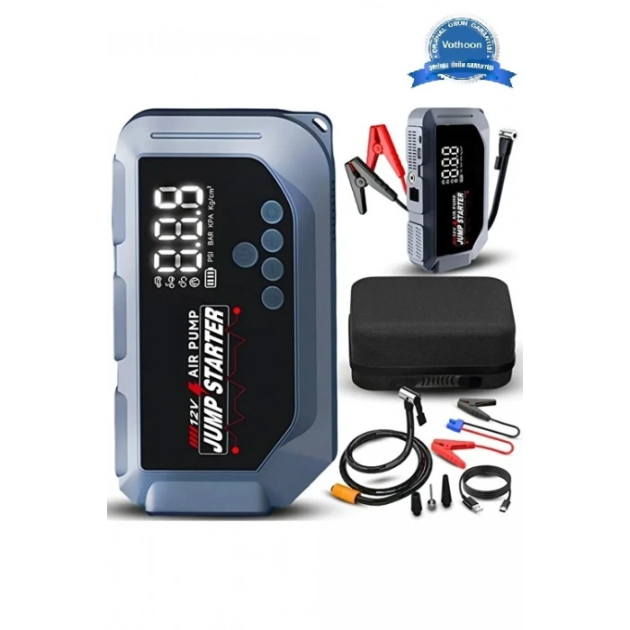 VTN-605 Şarjlı 12.000 mAh Taşınabilir Çantalı Araç Akü Şarj Takviyeli Işıklı Hava Kompresörü