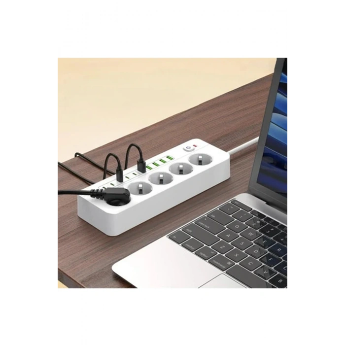 3500W Akım Korumalı 5’li Grup Priz: 5x USB + 5x Type-C Çıkışlı (2 Metre)