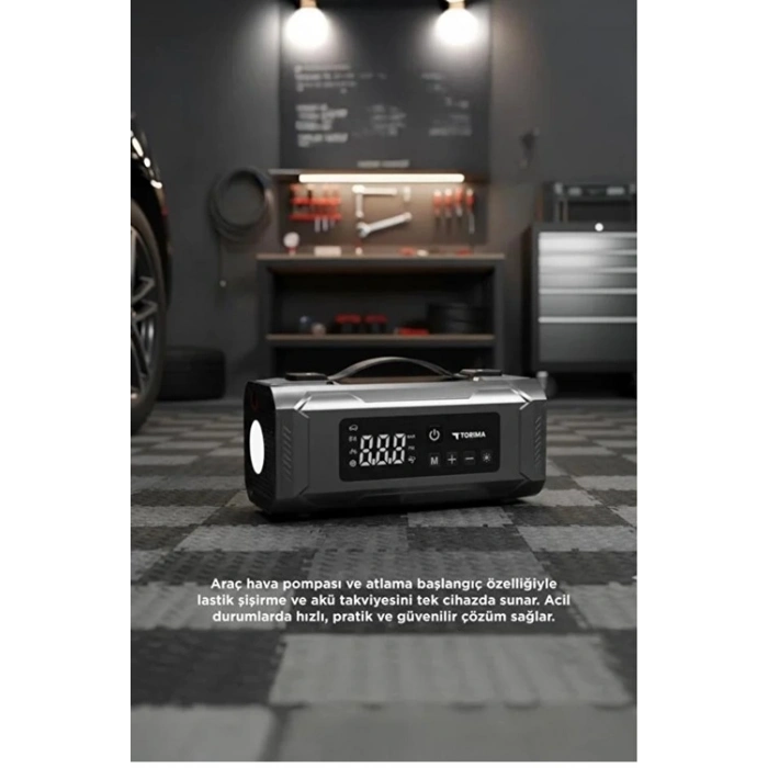 Şarjlı 10.000 Mah Taşınabilir Araç Hava Kompresörü Akü Takviyeli Dijital Ekranlı Işıklı Aps-04