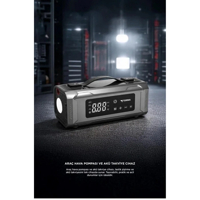 Şarjlı 10.000 Mah Taşınabilir Araç Hava Kompresörü Akü Takviyeli Dijital Ekranlı Işıklı Aps-04