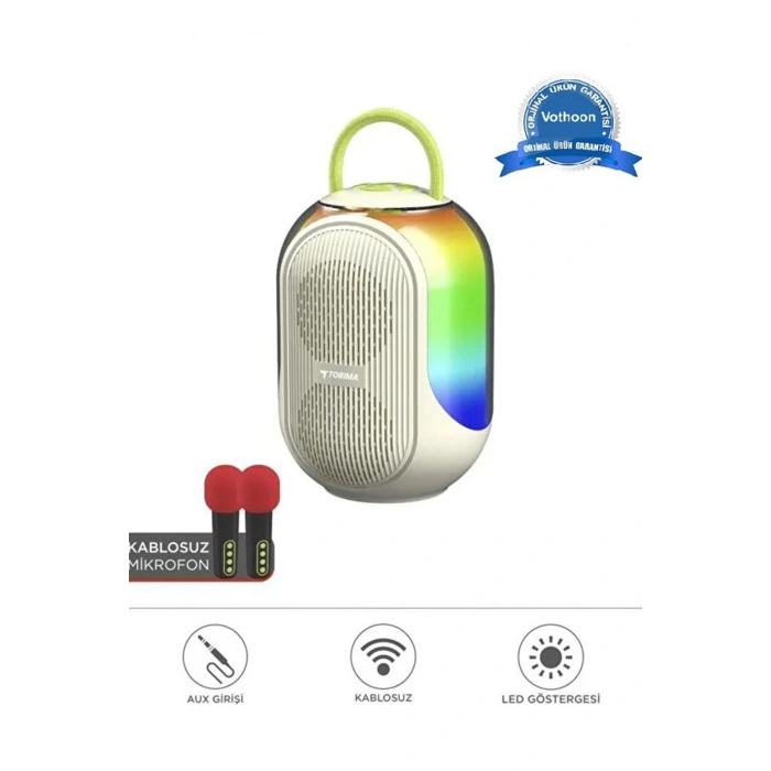 Bluetooth Hoparlör Çift Mikrofonlu Kablosuz Parti Speaker Beyaz