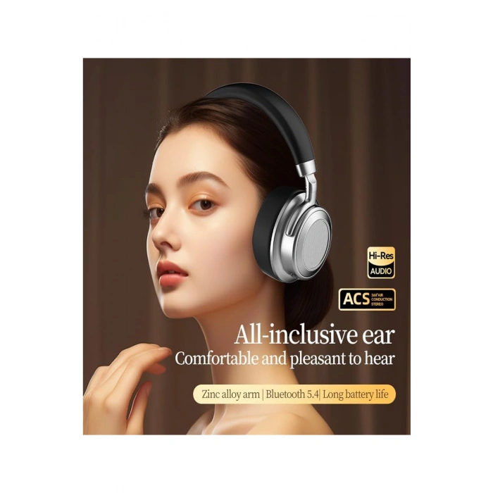 Metal Kulak Üstü Kablosuz Bluetooth Kulaklık Type-C Hızlı Şarj Bluetooth 6.0 Hybrid Anc Özellikli
