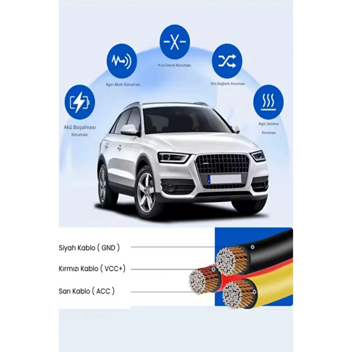 Park Modu Kablosu Type-C Akü Sigorta Bağlantı Kablosu Araç İçi Kamera Tüm Kameralara Uyumlu