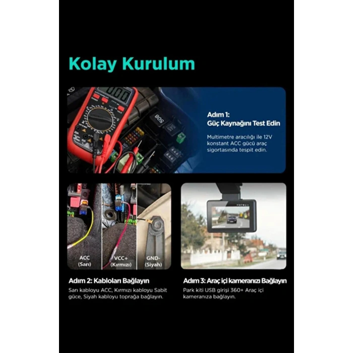 Park Modu Kablosu Type-C Akü Sigorta Bağlantı Kablosu Araç İçi Kamera Tüm Kameralara Uyumlu