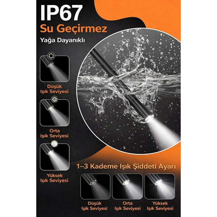 Monitörlü Tek Kameralı 10 Mt Sert Kablo Yılan Endoskop Kamera 5,5 mm 4.3 ınc Ekran IP67 Su Geçirmez