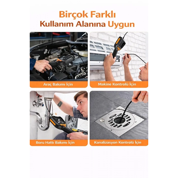 Monitörlü Tek Kameralı 5 Mt Sert Kablo Yılan Endoskop Kamera 5,5 mm 4.3 ınc Ekran IP67 Su Geçirmez