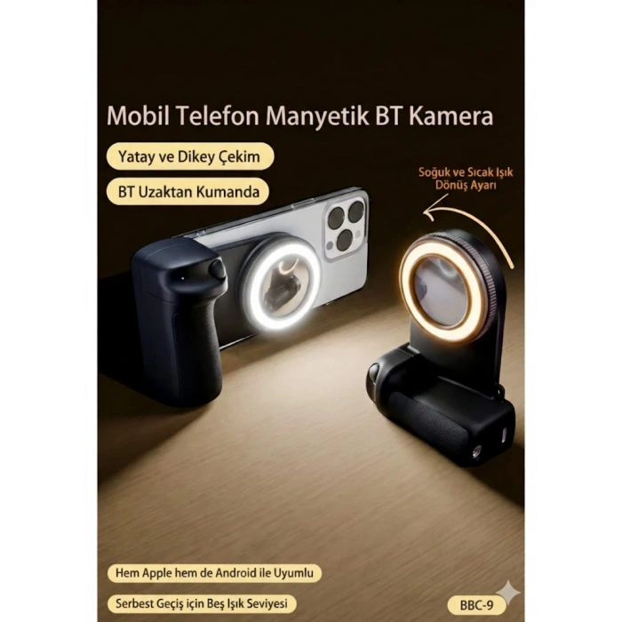 Bluetooth Manyetik Telefon Yapıştırma Kavrama Halka Dolgu Işığı ile Magsafe Selfie Klips