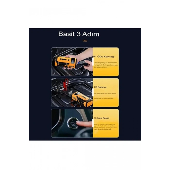 8000 Mah Taşnabilir Dijital Ekranlı Araç Akü Takviyeli,Powerbank,Işıklı Oto Hava Kompresörü